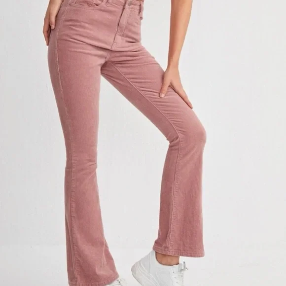 High waist flare leg corduroy pant dusty pink - Picture 5 of 6